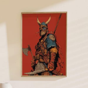 Viking Warrior Art, Norse Mythology: Epic Viking Print, Medieval Poster, Historical Wall Art, Perfect Norse Decor for Home or Office