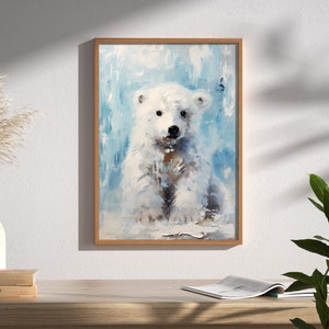 Polar Bear Print, Wildlife Painting, Arctic Decor, voor winter- en natuurliefhebbers, Arctic Wildlife, Natuurmuurkunst, winterdecor