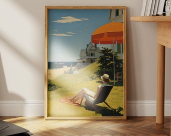 Arte de playa, impresión de Edward Hopper, decoración de pared de verano: impresiones soleadas, carteles navideños para vibraciones vibrantes de verano, arte de pared de verano, cartel de playa