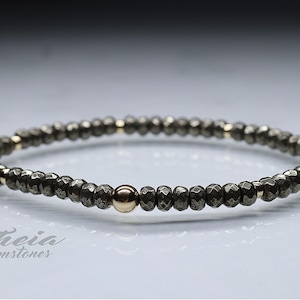 3mm pyrite bracelet with gold spacers / elegant small bead pyrite bracelet with 14 carat gold