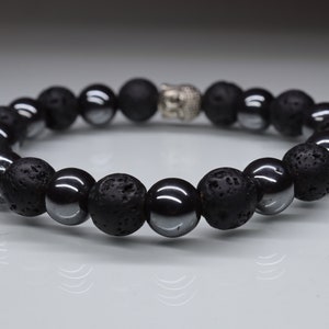 10mm hematite and lava stone bracelet /hematite and lava stone bracelet for him
