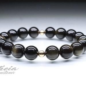 golden obsidian bracelet/ 10mm golden obsidian with gold spacers