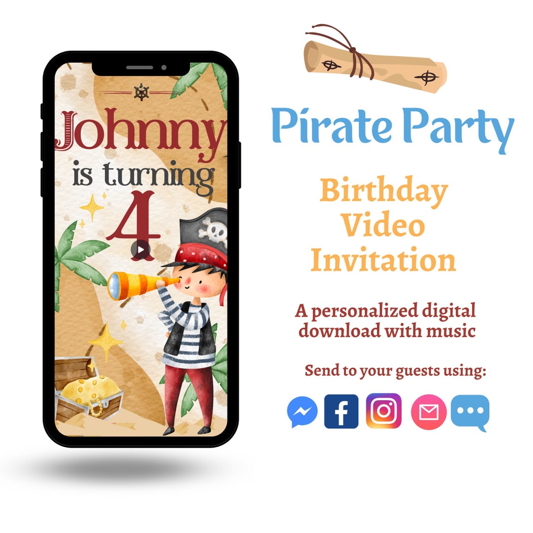 Pirate Birthday Invitation Pirate Birthday Video Invitation Etsy