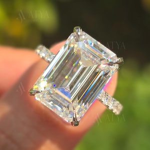 5 CT Emerald Cut Engagement Ring Colorless Moissanite Diamond Ring Hidden Halo Ring 14K Solid White Gold Wedding Ring Unique Gift For Her