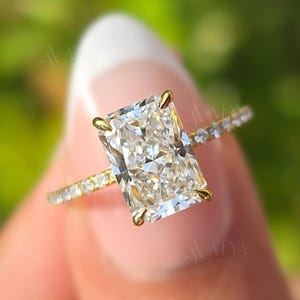 Radiant Cut Lab Grown Engagement Ring IGI Certified Diamond Ring Hidden Halo Pave Diamond Ring Anniversary Ring Promise Ring For Her