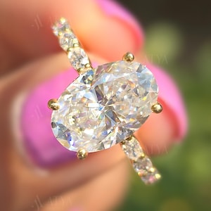 3.5 CT Oval Cut Moissanite Engagement Ring Side Oval Diamond With Hidden Halo Promise Ring Wedding Ring Solitaire Ring Anniversary Ring