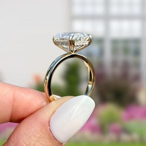 5Ct emerald cut Moissanite engagement Ring, Emerald Moissanite Engagement Ring, Emerald Cut Ring Hidden Halo Solitaire Ring Emerald Cut Ring