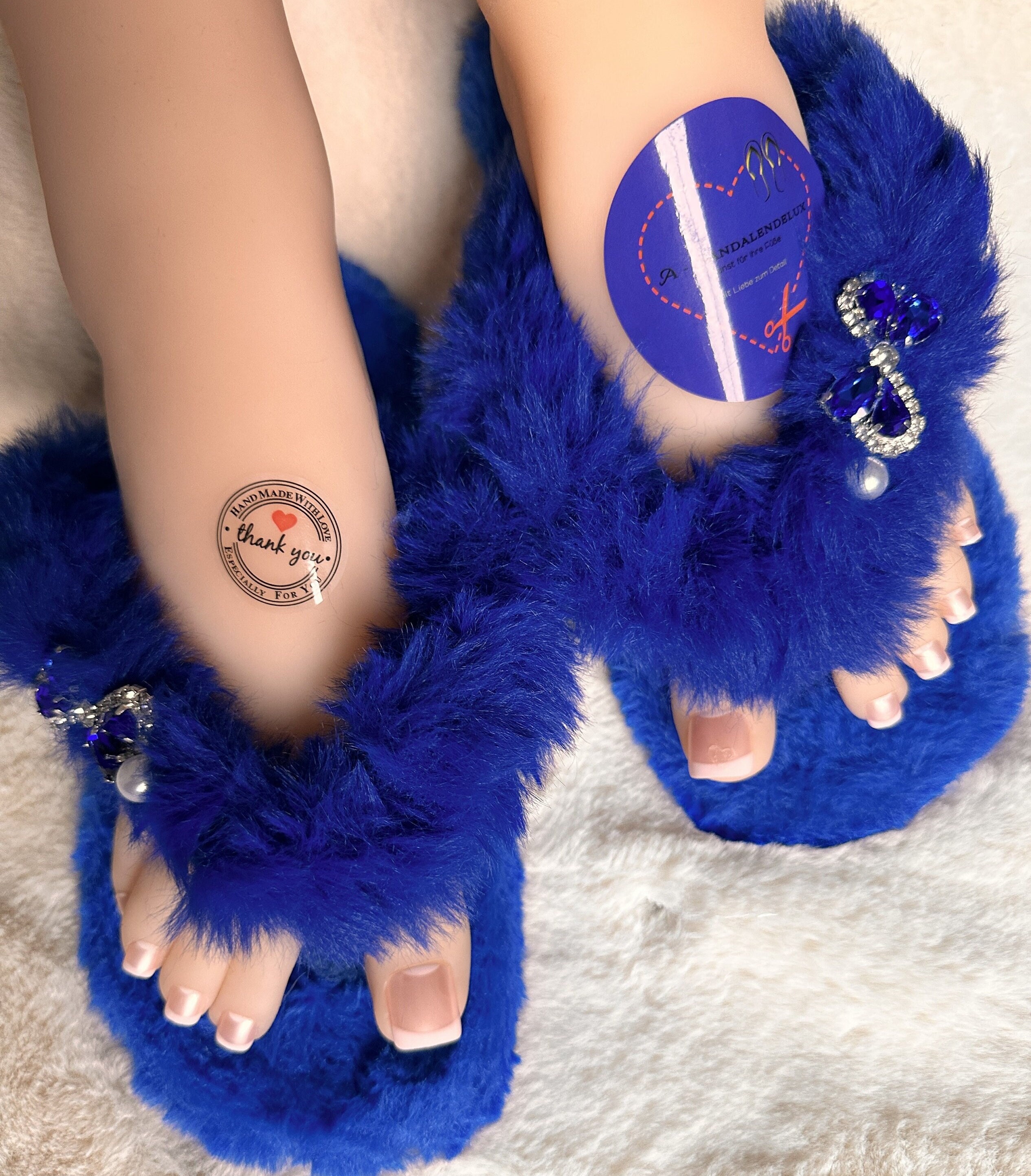 Royal blue fuzzy slippers 2025