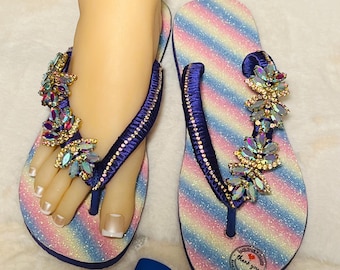 Havaianas Flip-Flops, Jewels, Summer Shoes, Flip Flops Beach, Summer Fashion, Crystal Summer Shoes Personalized Sandals for Women
