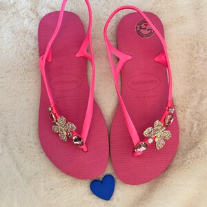 Havaianas - gold unique personalized - flip flops - bling - with crystals and decorative stones pink sparkle sandals pink image 4