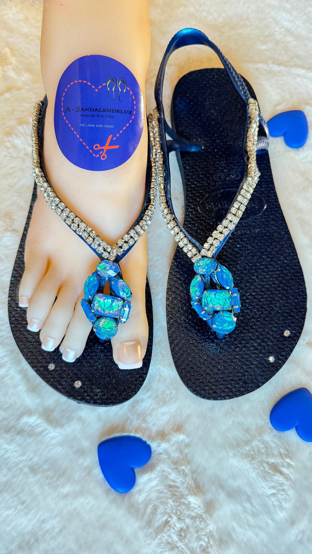Buy Havaianas Luna in Dark Blue With Sparkling Stones and Silver