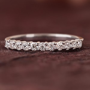 Natural Diamond Wedding Band, Dainty Earth Mined Round Diamond Stackable Band, 14k White Gold Half Eternity Band, Anniversary Ring For Women