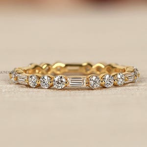 Alternating Diamond Eternity Band, 1.16 TW Baguette And Round Cut Lab Grown Diamond Band, 14K Solid Gold, Dainty Wedding Band, Gift For Her