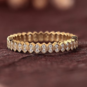 Round cut Natural Diamond Eternity Band, Milgrain set Wedding Band, Certified EF-SI Diamond Art Deco Band, Minimal Matching Band For Women