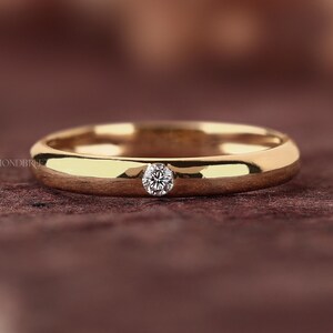 14k Yellow Gold Diamond Wedding Band: Single Natural Diamond Solitaire