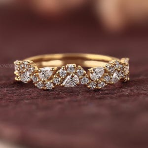 Alianza de boda con diamantes naturales redondos y de pera, alianza con diamantes auténticos, alianza apilable de media eternidad, alianza en racimo, anillo de aniversario