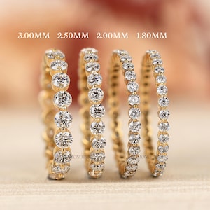 Round Cut Lab Grown Diamond Eternity Band, Solid 14K Yellow Gold Stackable Wedding Ring, Floating Bubble Band for Her, Single Prong Setting