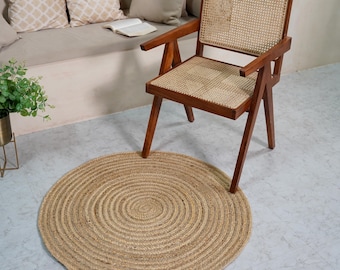 Braided Round Jute Rug, Rustic Boho Natural Fiber Carpet, Sustainable Handmade Floor Decor