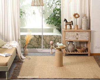 Handwoven Jute Rug, Natural Fiber Area Rug, Boho Rustic Home Decor