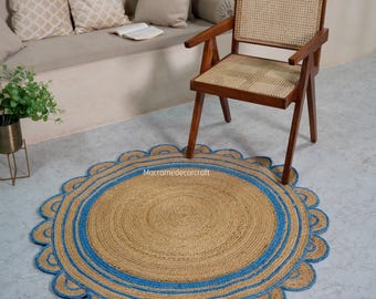 Braided Round Jute Rug, Organic Natural Fiber Rug, Rustic Boho Living Room Decor, Sustainable Rustic Floor Decor