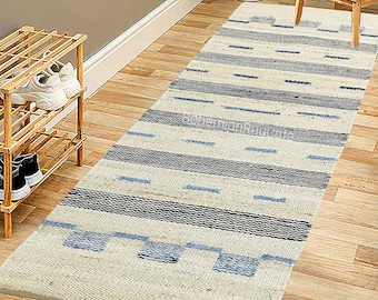 Handwoven Hemp Runner Rug, Natural Jute & Hemp Hallway Runner, Eco Friendly Boho Area Rug
