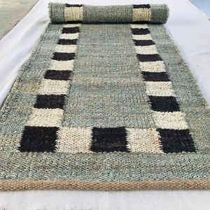 Handmade Tufted Hemp Jute Runner, Hand Loom Hemp Area Rug, Hallway Decor Hemp Rug, Stair Boho Runner, Custom Size Rug