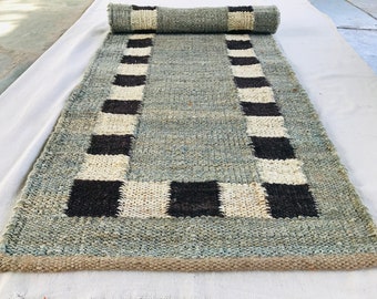 Handmade Tufted Hemp Jute Runner, Hand Loom Hemp Area Rug, Hallway Decor Hemp Rug, Stair Boho Runner, Custom Size Rug