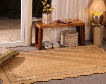 Handmade Braided Jute Rug, Natural Eco Friendly, Farmhouse Area Rug, Rustic Natural Fiber Boho Farmhouse Floor Rug