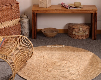 Handwoven Round Jute Rug, Natural Braided Boho Decor, Rustic Farmhouse Floor Mat,