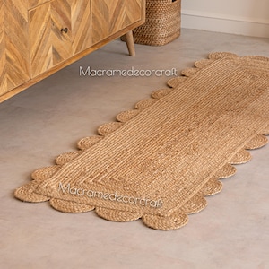 Scalloped Jute Runner Rug - Jute Scallop Rug, Jute Runner Rug, Natural Jute Rug, Hallway Runner Rug, Runner Custom Rug, Custom Size Rug