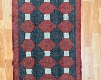 Wielokolorowy wełniany dywan z juty kilim, ręcznie tkany dywan, dywan kilim, dywan z juty, wełniany dywan z juty, dywan Boho, dywan indyjski Dhurrie, dywan kilim Navajo