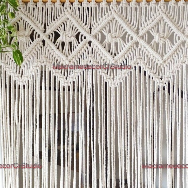 Macrame Door Curtain | large Wedding Backdrop Wall Hanging Tapestry white Macrame Window Curtain Outdoor backyard Party Home Decor ( H-1 )