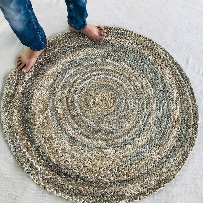 Round Abstract Jute Rug Round Jute Rug - Etsy