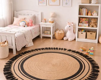 Natural Round Jute Rug, Handmade Eco Friendly Floor Mat, Boho Chic Home Accent, Minimalist Home Decor