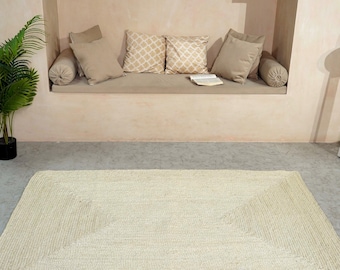 Off-white jute matta - Vit skandinavisk matta, Elfenbensfärgad krämig jute matta, Boho jute löpare matta, Vardagsrumsmatta, Utomhusmatta