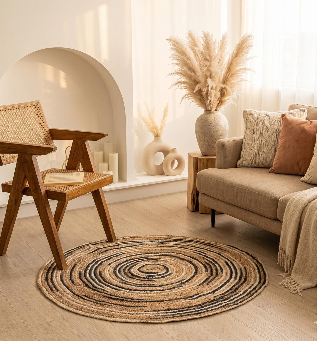 Boho Round Handmade Natural Round Jute Rug, Handwoven Round Rug, Bohemian Round ...