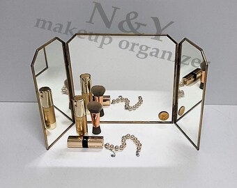 Vintage Makeup Mirror, Vanity Desk Mirror Antique Traditional Tabletop Mirror, Standing, Hang Or Wall Mounted, Adjustable Dress-up Mirror, Gold Decor Mirror For Living Room,Bedroom (gold, 12*9.8 In
