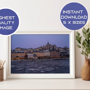 Stockholm in winter downloadable poster from sweden Printable photo dark winter night Riddarholmen Gamlastan Photo Wall Decor for Home