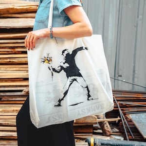Banksy Jutebeutel, Baumwolltasche, Stoffbeutel, Umweltfreundliche Einkaufstasche, Banksy Tragetasche, Wiederverwendbare Einkaufstasche