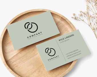 Plantilla de tarjeta de visita moderna de salvia editable, tarjetas de visita minimalistas, tarjeta de visita elegante moderna, tarjetas de visita imprimibles