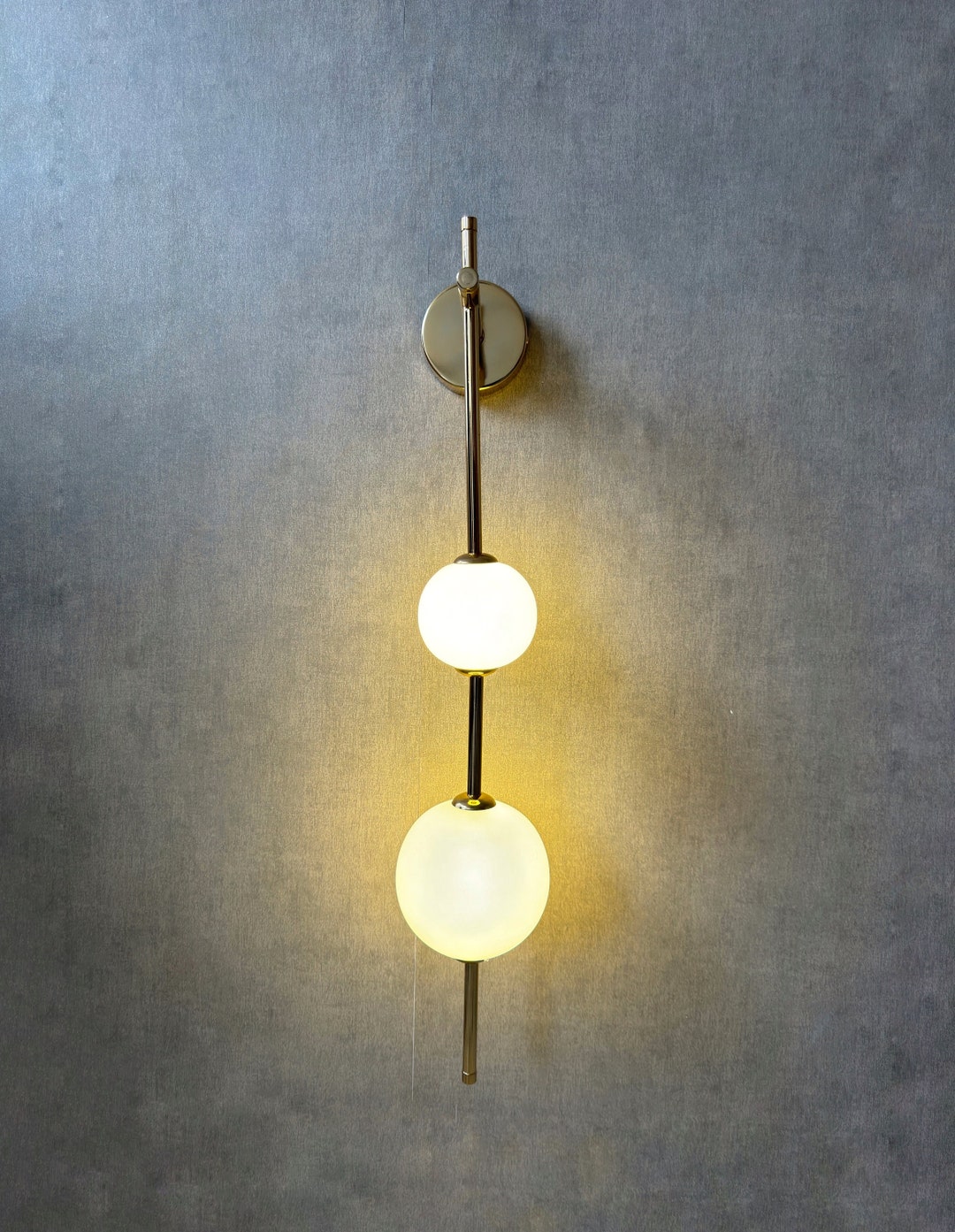 Gold Wall Sconce, Milk Glass Sconce, 2 Globe Sconce, Contemporary