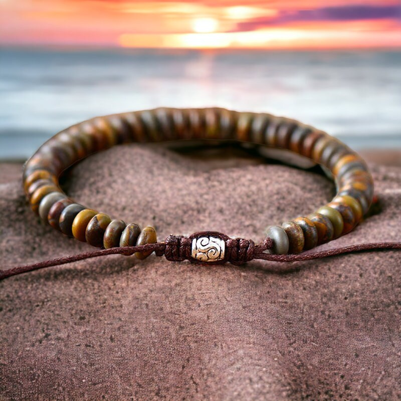 jasper,bracelet,brown disc bracelet,retro beads,friendship,Bracelet, stone bracelet, yoga bracelet,meditation