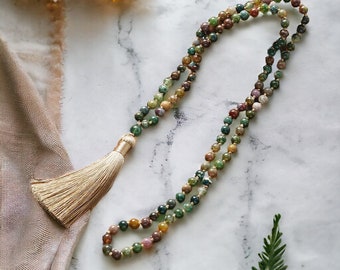 108 mala beads, jasper necklace ,natural stone necklace, yoga, spiritual, tassel