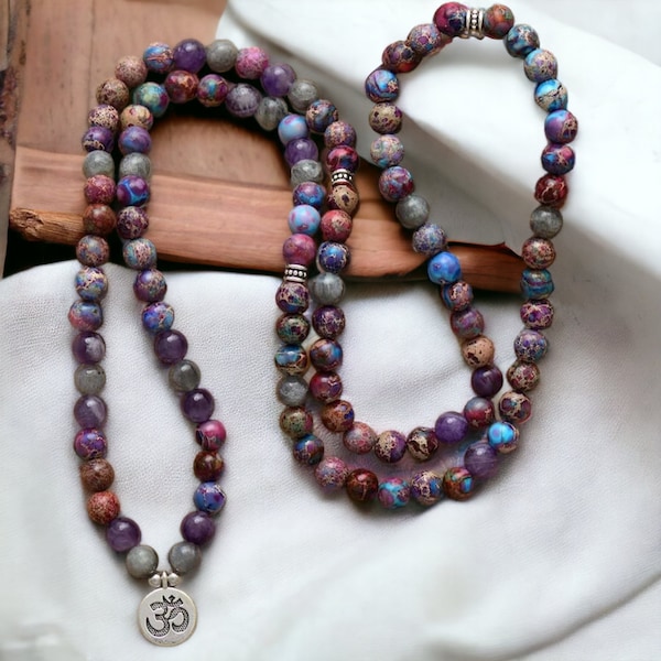 Jasper Necklace , Meditation Necklace,108 Mala Bead Necklace, Prayer Beads, Yoga Necklace