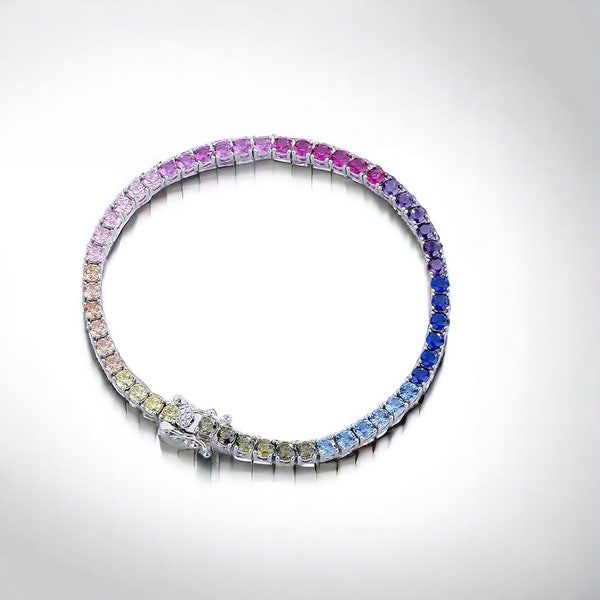 silver bracelet, tennis bracelet ,rainbow bracelet, charm, sterling ,crystal