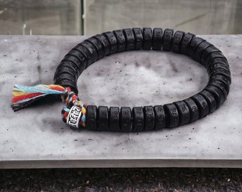 Beaded Tibetan Bracelet, Braided Bracelet,Yoga,Meditation Bracelet,Carved,Padme Hum Bangle