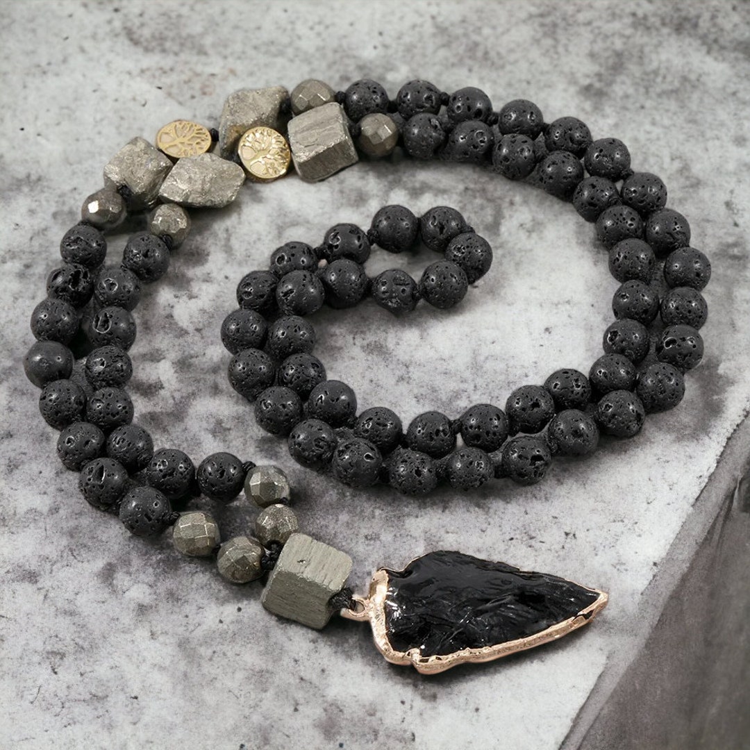 Lava Stone Necklace, Arrow Necklace, Jasper Necklace, Black Necklace ...