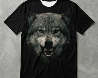 咆哮するオオカミの顔Tシャツ – ダークな野生動物グラフィックTシャツ