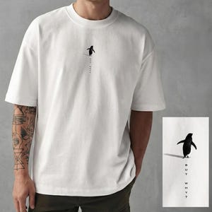 Camiseta extragrande de algodón orgánico Nihilist Penguin, ¿pero por qué? – Camiseta gráfica con humor existencial