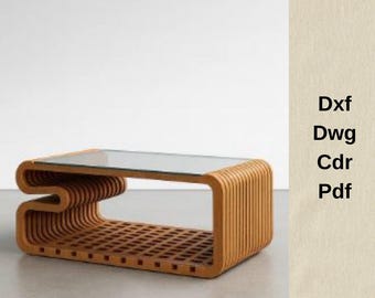 Archivos de corte CNC, mesa de centro de madera, muebles paramétricos, archivos DXF para CNC, archivos vectoriales CNC, VCarve, modelo DXF de mesa de centro, enrutador CNC.